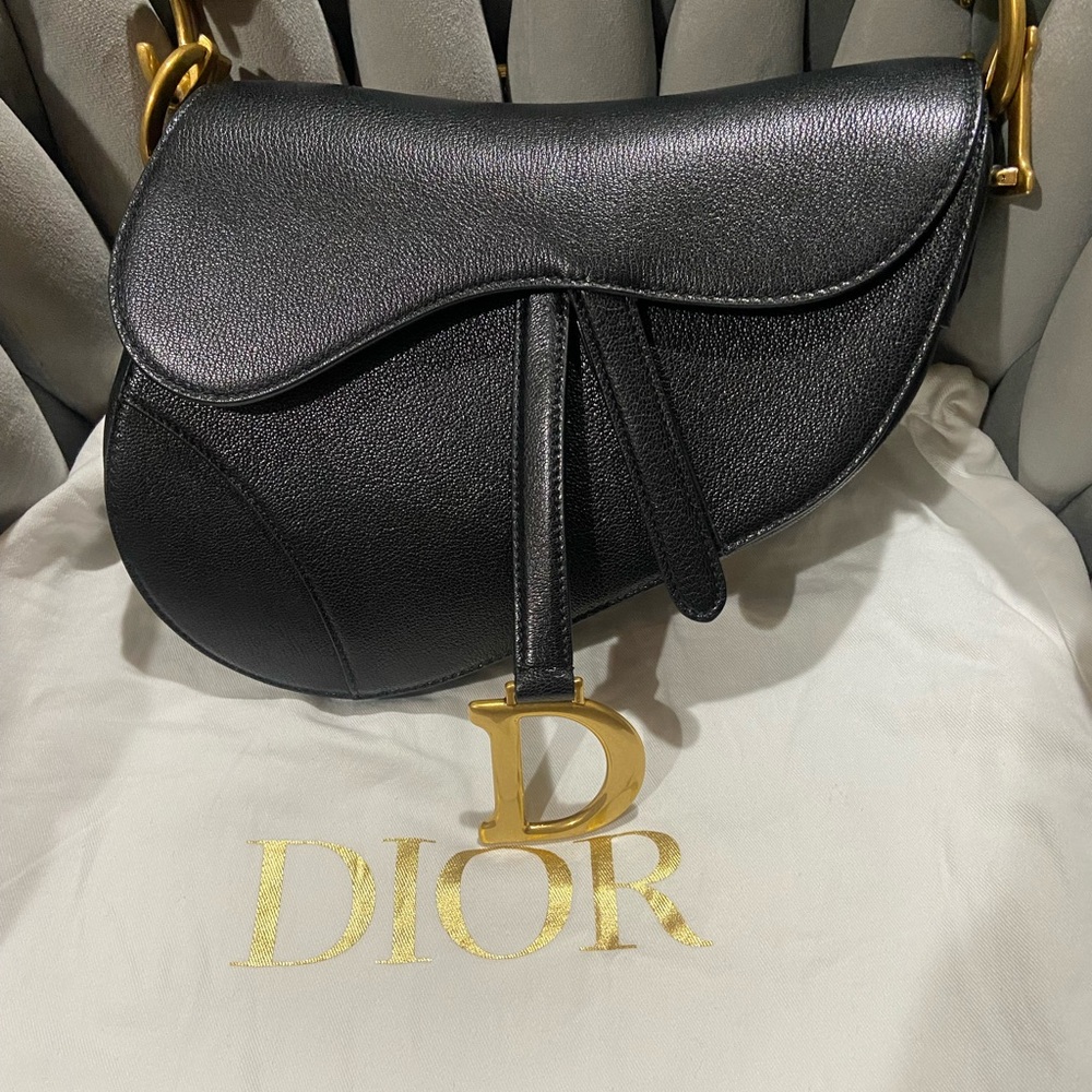Dior Black Saddle Shoulder Bag with Gold Hardware